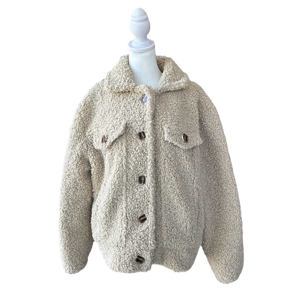 Leela & Lavender Curly Teddy Chore Coat Oatmeal Cream M